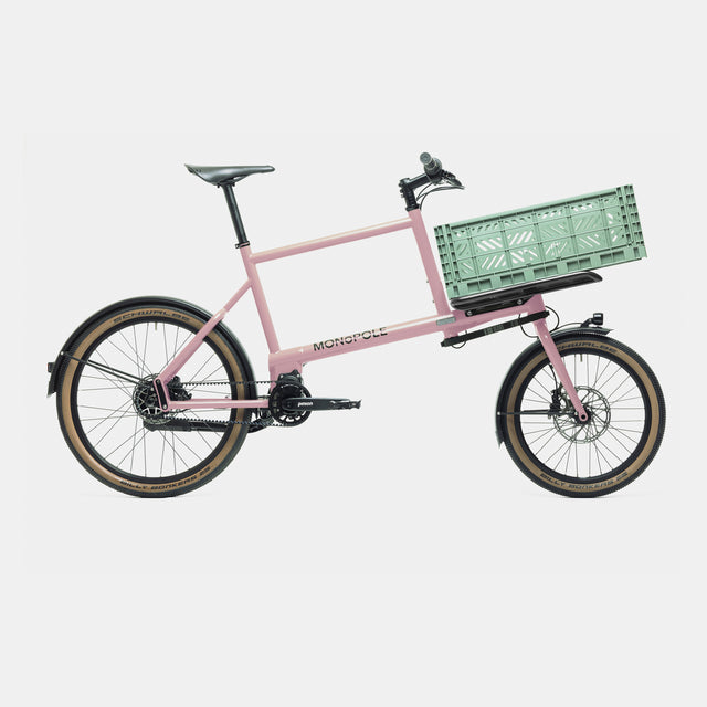 No O1 electric – RAL 3015 Light Pink – Platform rack with crate, almond green